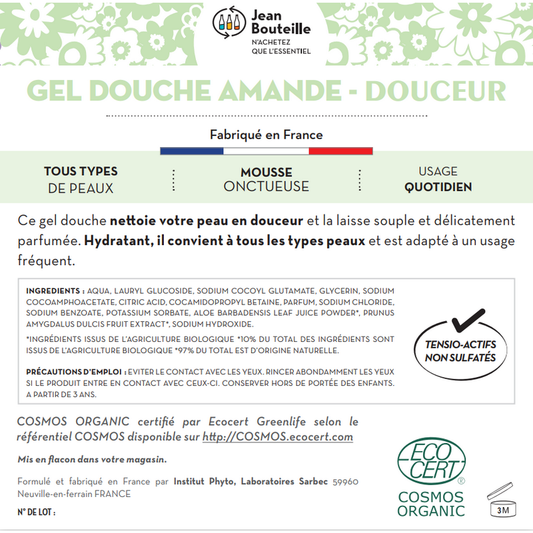 Jean Bouteille -- Contre étiquette Gel douche amande BIB10L - lot de 50