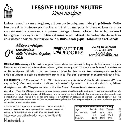 Jean Bouteille -- Contre étiquette Lessive neutre sans parfum - lot de 50
