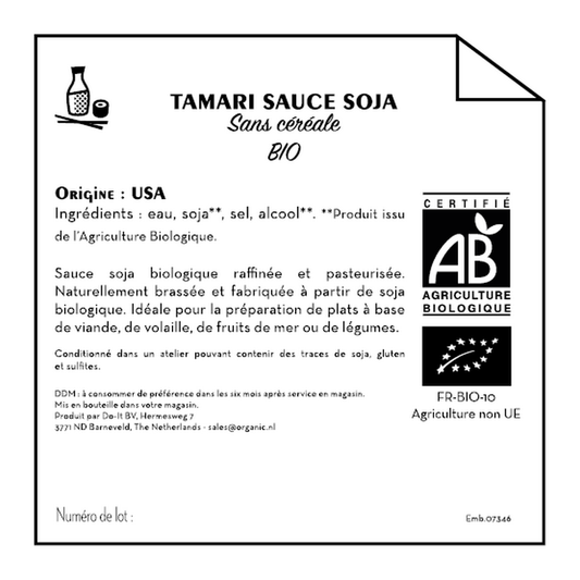 Jean Bouteille -- Contre étiquette Sauce tamari oirigine japon Bio - lot de 50