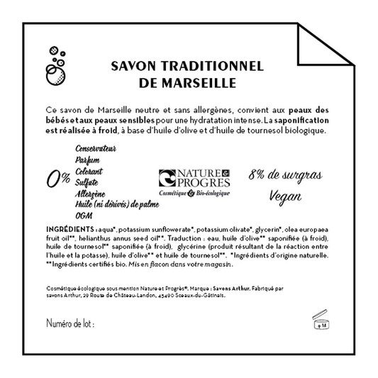 Jean Bouteille -- Contre étiquette Savon de Marseille traditionnel - lot de 50