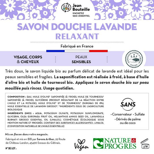 Jean Bouteille -- Contre étiquette Savon douche lavande Nature et Progrès BIB10L - lot de 50