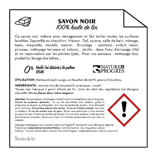 Jean Bouteille -- Contre étiquette Savon noir 100% huile de lin - lot de 50