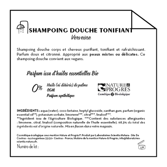 Jean Bouteille -- Contre étiquette Shampoing douche tonifiant verveine - lot de 50