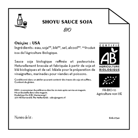 Jean Bouteille -- Contre étiquette Shoyu sauce soja origine UE Bio - lot de 50