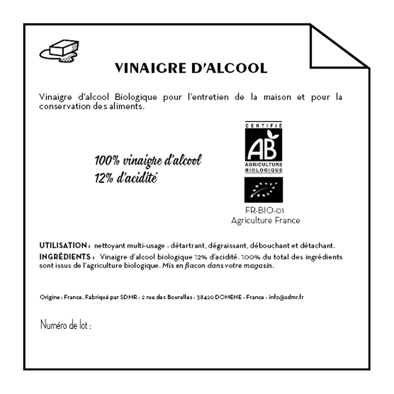 Jean Bouteille -- Contre étiquette Vinaigre d'alcool 14degrés Eco Détergent - lot de 50