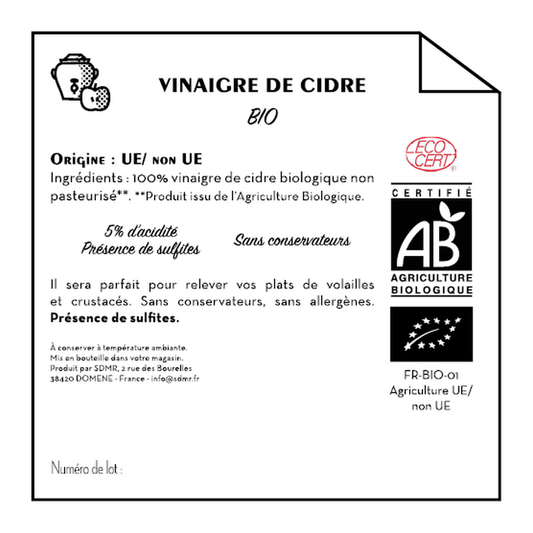 Jean Bouteille -- Contre étiquette Vinaigre de cidre 5% Bio - lot de 50