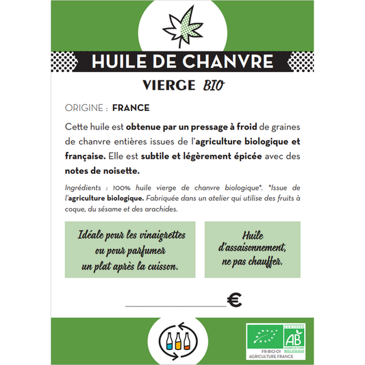 Jean Bouteille -- Etiquette pour BIB Huile de chanvre vierge Bio