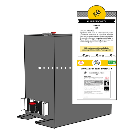 Jean Bouteille -- Etiquette pour BIB Huile de colza vierge Bio