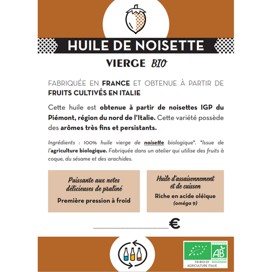 Jean Bouteille -- Etiquette pour BIB Huile de Huile de noisette vierge Bio