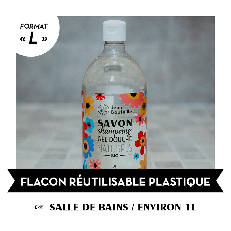 Jean Bouteille -- Flacon réutilisable plastique salle de bain format L - 1L