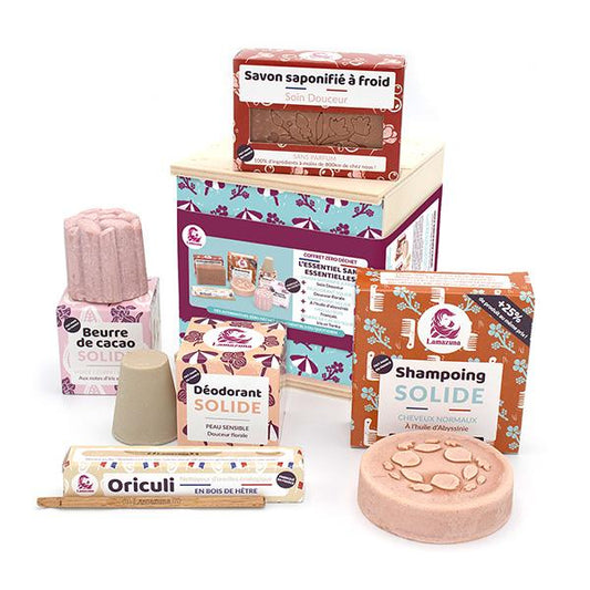 Lamazuna -- Coffret zéro déchet "L'Essentiel sans essentielles" - Boîte bois réutilisable