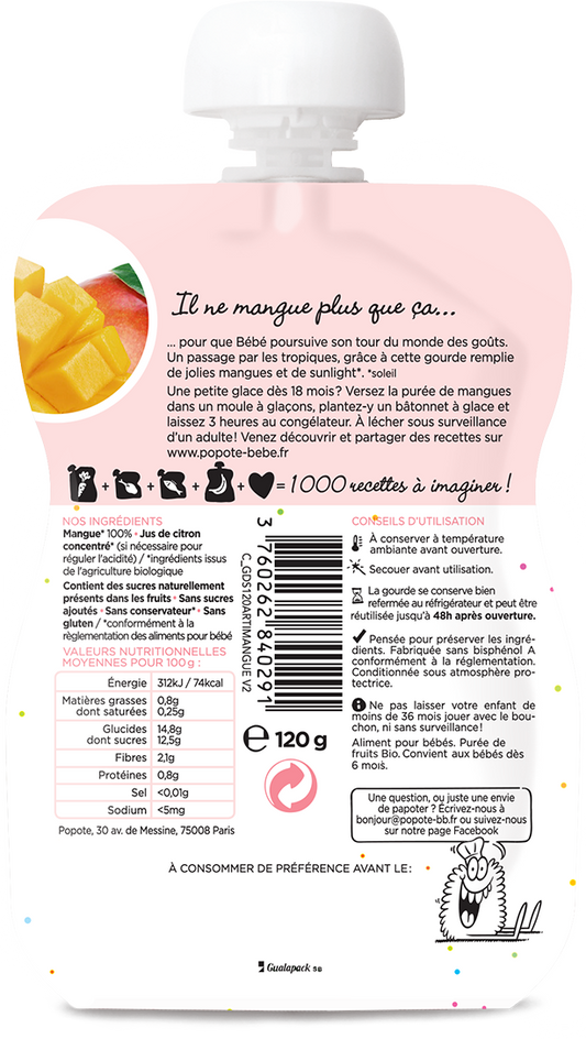 Popote -- Gourde compote mangue bio - 120 g