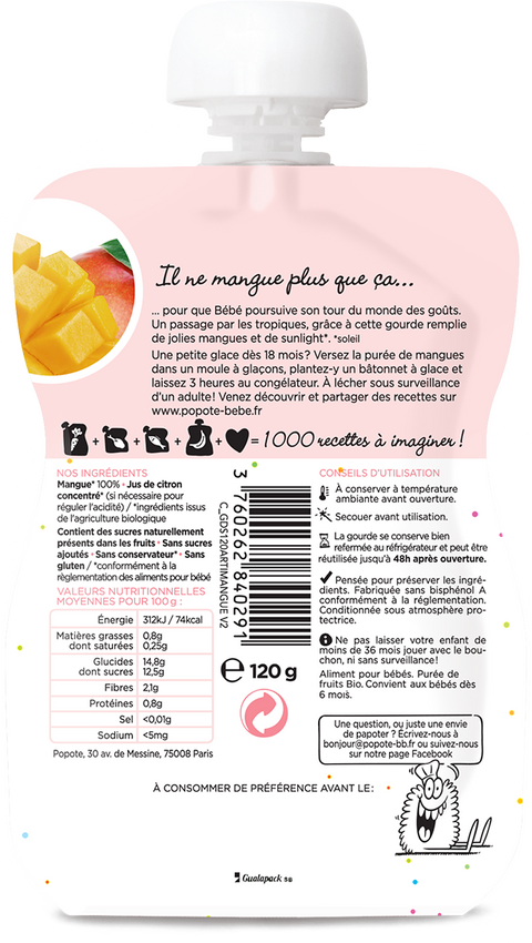 Popote -- Gourde compote mangue bio - 120 g