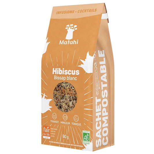 Matahi -- Fleurs d'hibiscus blanc bio et équitable pour infusion (origine Sénégal) - 80 g