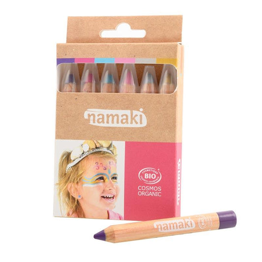 Namaki -- Kit 6 crayons de maquillage "Mondes enchantés" (or / argent / rose / turquoise / violet / fuchsia)