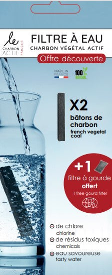 Le Charbon Actif Français -- Pack découverte français (2 charbons actifs + 1 filtre à gourde offert)