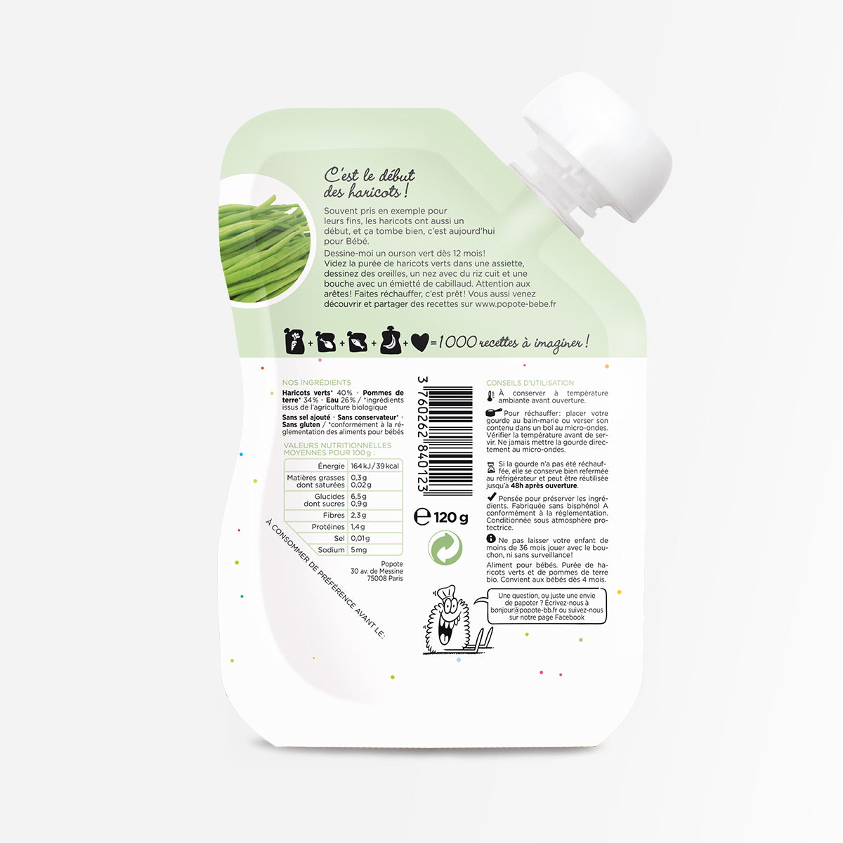 Popote -- Gourde compote haricot vert bio - 120 g – Aventure bio