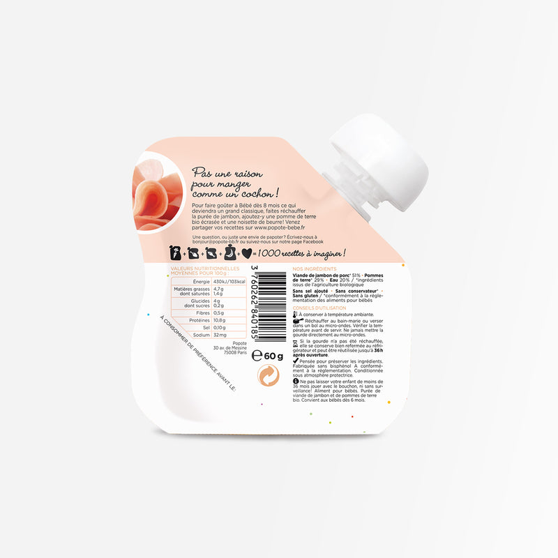 Popote -- Gourde purée jambon bio - 60 g