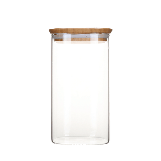 Pebbly -- Boite en verre carré avec couvercle en bambou 1,4 L