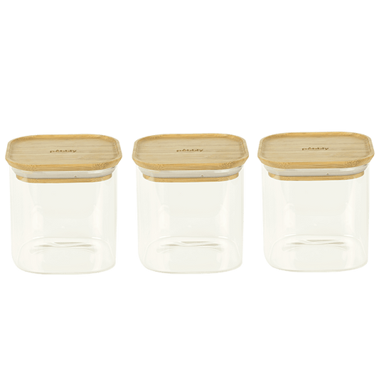 Pebbly -- Set de 3 boites carrées en verre avec couvercle en bambou 800 mL