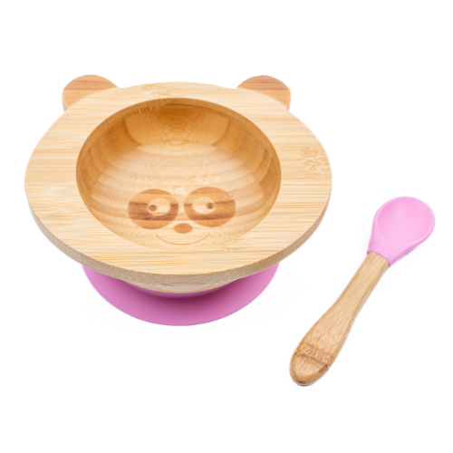 Set de repas bébé Panda en bambou et silicone ( bol + cuillère )