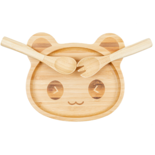 Cap Bambou -- Set de repas enfant bambou (assiette + fourchette + cuillère)