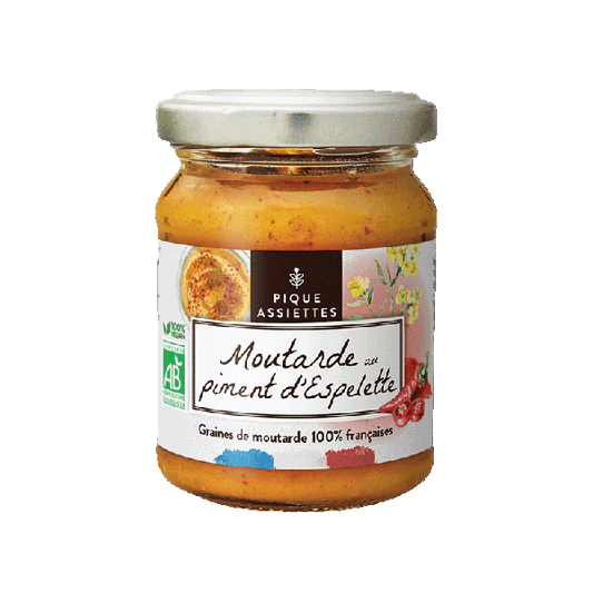 Pique Assiettes -- Moutarde au piment d'espelette 100% graines françaises bio - 125 g