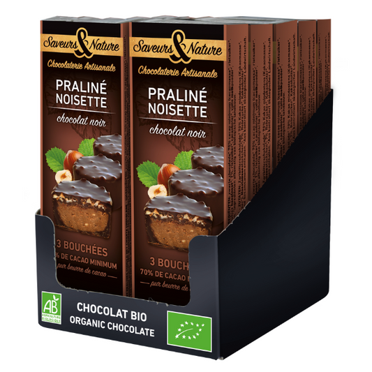 Saveurs & Nature -- Bouchées praliné noisette enrobés de chocolat noir 70% de cacao bio x 10
