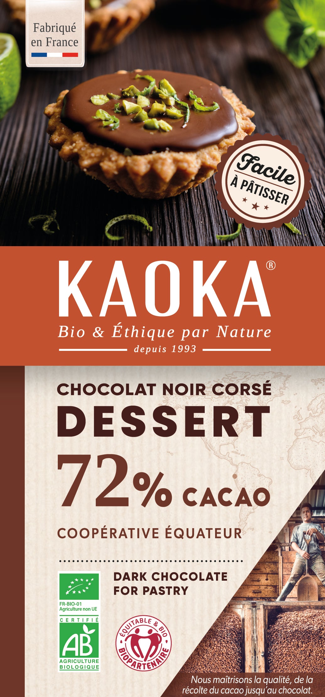Kaoka -- Tablette chocolat dessert 72% bio (equateur) - 100 g