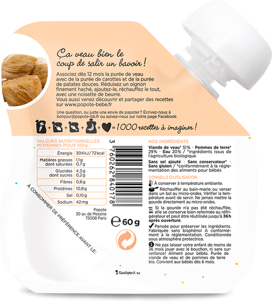 Popote -- Gourde purée veau bio - 60 g