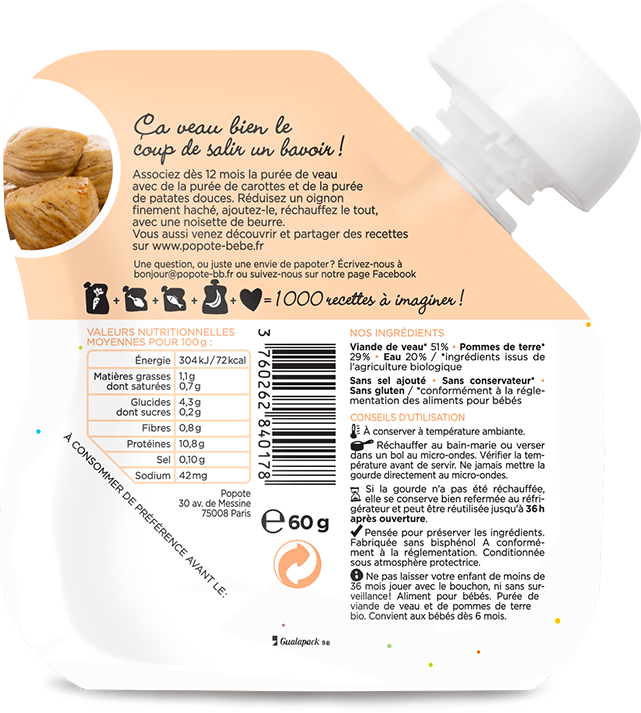 Popote -- Gourde purée veau bio - 60 g