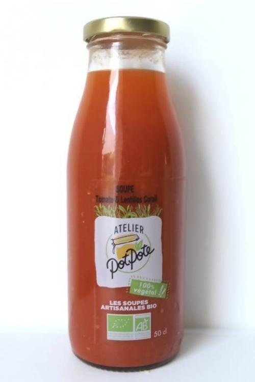Atelier Potpote -- Soupe bio - tomate lentilles corail - 50 cl x 12
